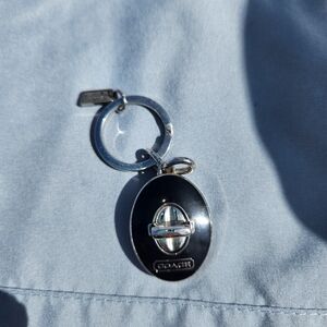 Coach Silver & Black Oval Logo Keychain Turnlock